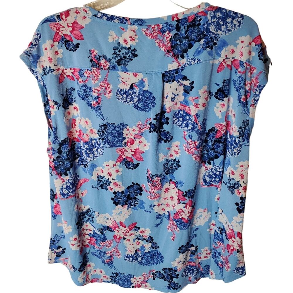 Elle Blue/Pink Floral Cap Sleeve Blouse, XXL - Picture 3 of 6